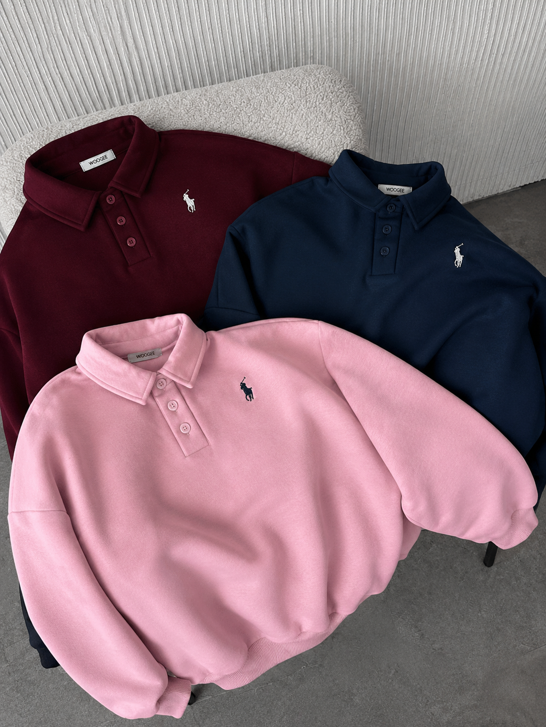Polo Yaka Nakış Detaylı Basic Oversize Unisex Sweatshirt