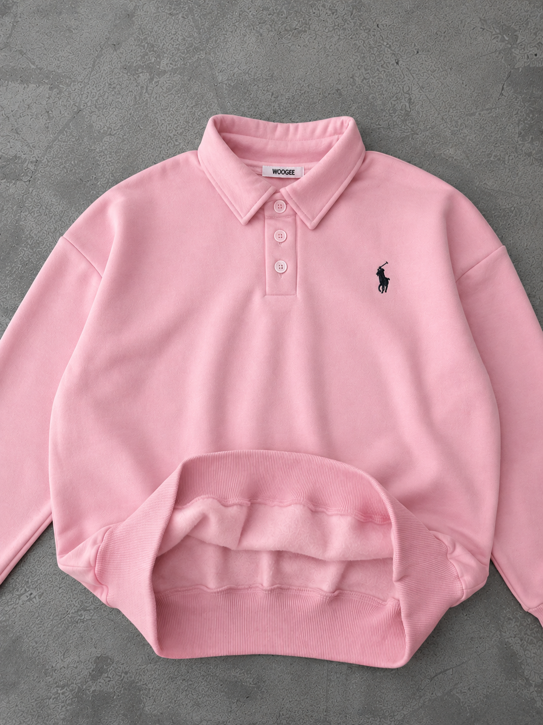 Polo Yaka Nakış Detaylı Basic Oversize Unisex Sweatshirt