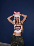 Kadın Kiss Straplez Stil Grafik  Crop