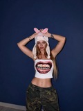 Kadın Kiss Straplez Stil Grafik  Crop