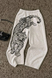 Gri Melanj Leopar Wide Leg Unisex Harajuku Y2K Eşofman