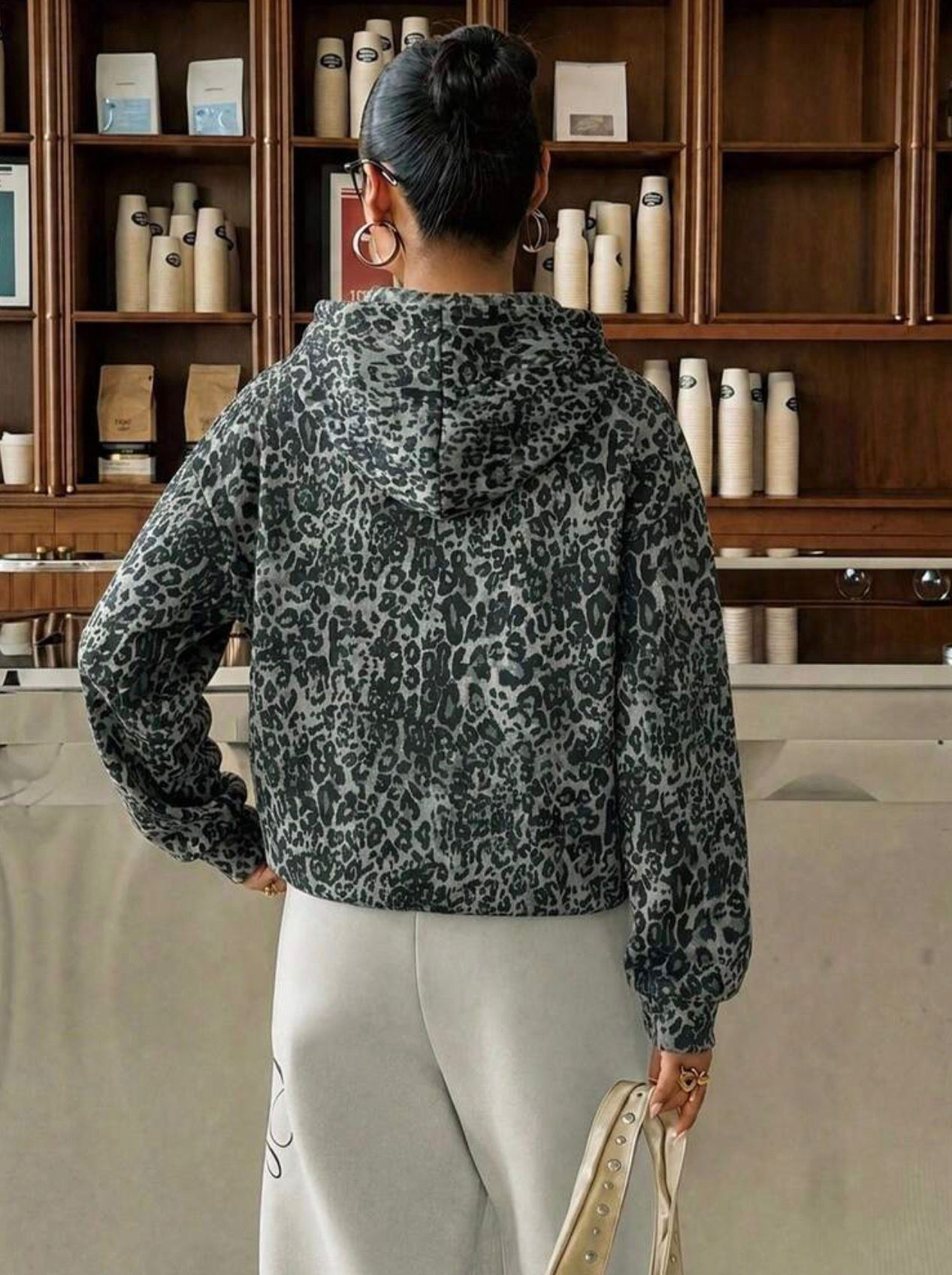 Leopard Oversize Kapüşonlu Premium Sweatshirt