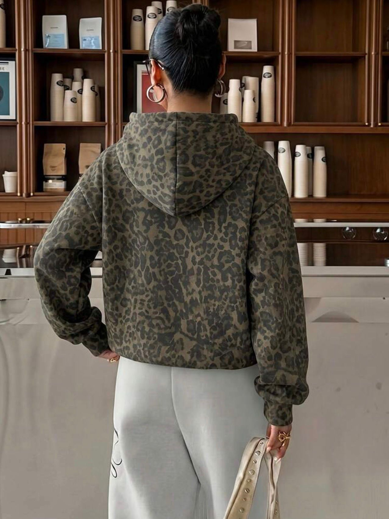 Leopard Oversize Kapüşonlu Premium Sweatshirt