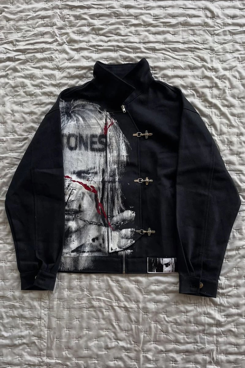 Siyah Deftones Entombed Kancalı Gabardin Grunge Gotik Y2K Unisex Ceket