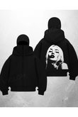 Gothic Girl Baskılı Siyah Samuray Kar Maske Sweatshirt Hırka