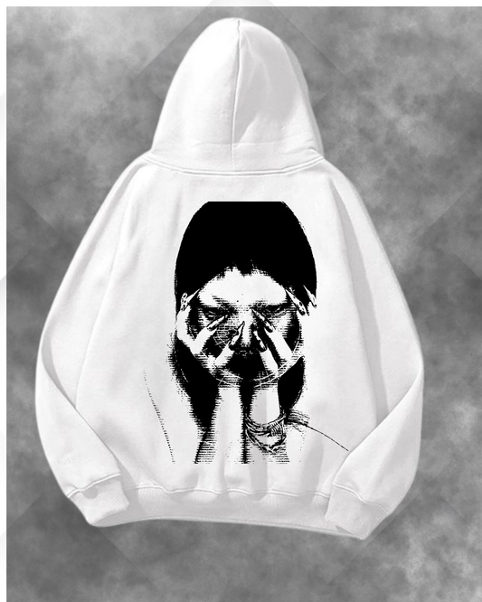 Yüzünü Kapatan Figür Baskılı Unisex Oversize Kapüşonlu Sweatshirt