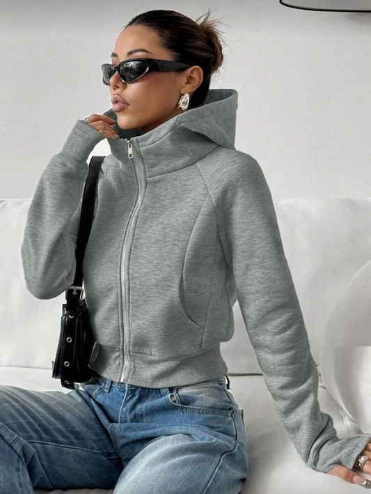 Gri Kapüşonlu Hoodie Hırka