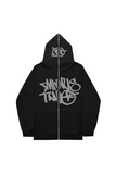 Gri Minus Two Yazı Baskılı 3 iplik Kalın Fermuarlı Unisex Oversize Full Zip Siyah Hırka