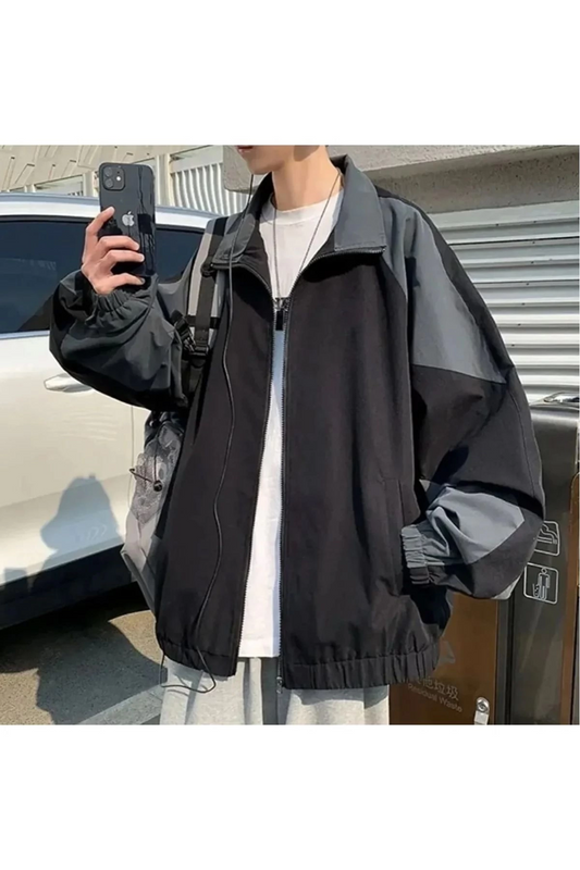 Gri Retro Paraşüt Kumaş Unisex Oversize Mevsimlik Ceket