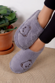 Gri Tatlı Ayıcık Yumuşak Tüylü Peluş Panduf Terlik