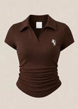 Luxy Polo Yaka Fitilli Likralı Bluz