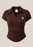 Luxy Polo Yaka Fitilli Likralı Bluz