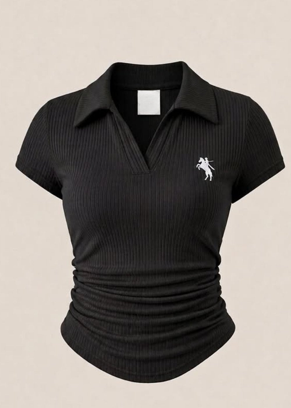 Luxy Polo Yaka Fitilli Likralı Bluz
