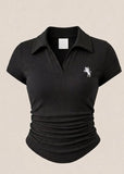 Luxy Polo Yaka Fitilli Likralı Bluz