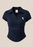 Luxy Polo Yaka Fitilli Likralı Bluz