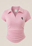 Luxy Polo Yaka Fitilli Likralı Bluz