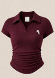 Luxy Polo Yaka Fitilli Likralı Bluz