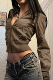 Haki Cepli Street Y2K Crop Hırka