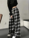 Harajuku Kare Ekose Desenli Siyah Unisex Rahat Kesim Pijama Eşofman Altı