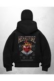 Heart Fire Baskılı Siyah Samuray Kar Maske Sweatshirt Hırka