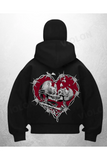 Heart Skeleton Baskılı Siyah Samuray Kar Maske Sweatshirt Hırka