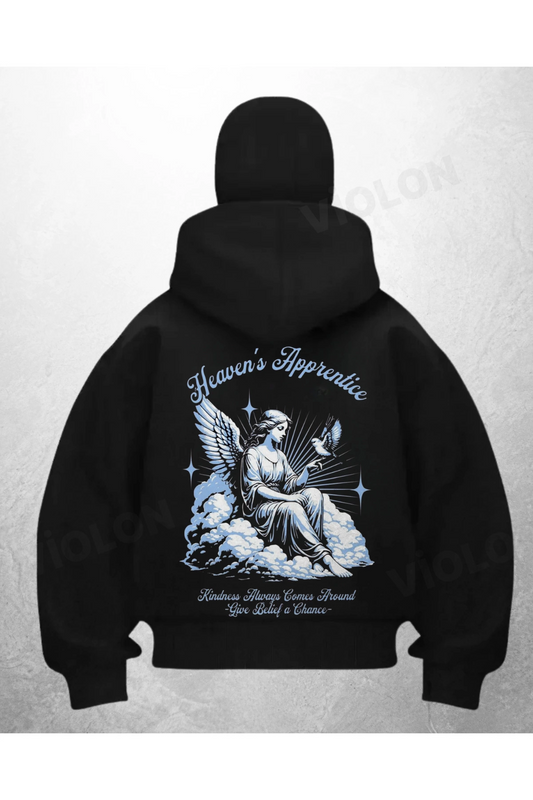 Heavens Angel Baskılı Siyah Samuray Kar Maske Sweatshirt Hırka