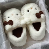 Hello Kitty Kahverengi Yumuşak Tüylü Peluş Panduf Terlik