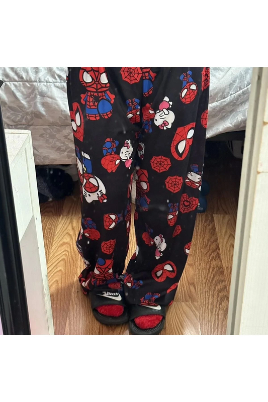 Hello Kitty & Spider-Man Detail Unisex Siyah Eşofman Altı
