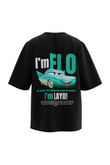 I'm Flo Detail Önü Düz Siyah Tekli Oversize Unisex T-shirt
