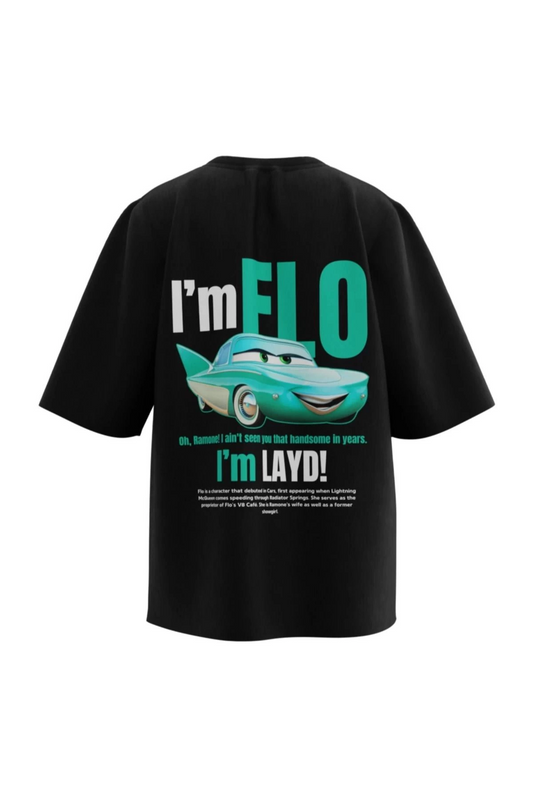I'm Flo Detail Önü Düz Siyah Tekli Oversize Unisex T-shirt