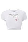 Kadın Kristal Taş Baskılı Red Wicked Crop T-shirt Siyah