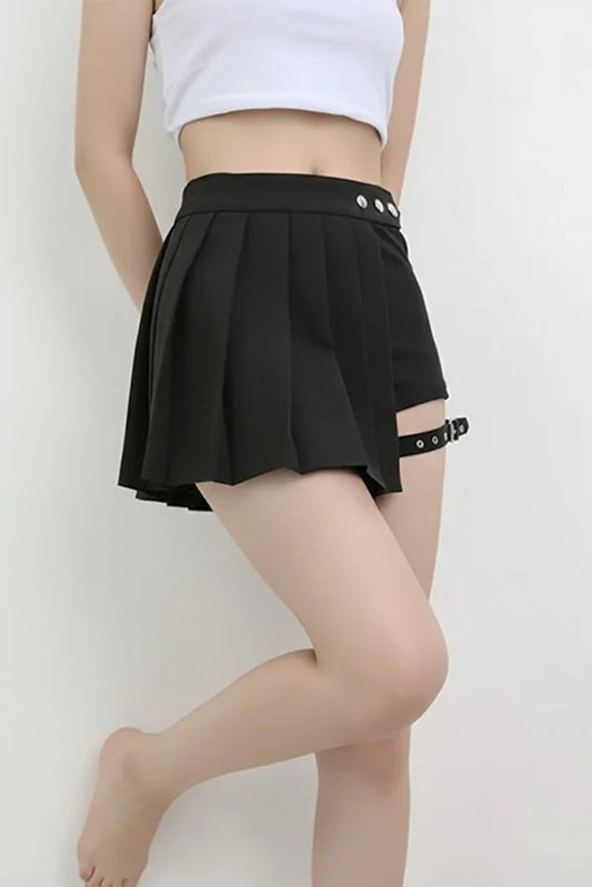 Siyah Anime Harajuku Punk Kemerli Y2K Mini Şortlu Etek