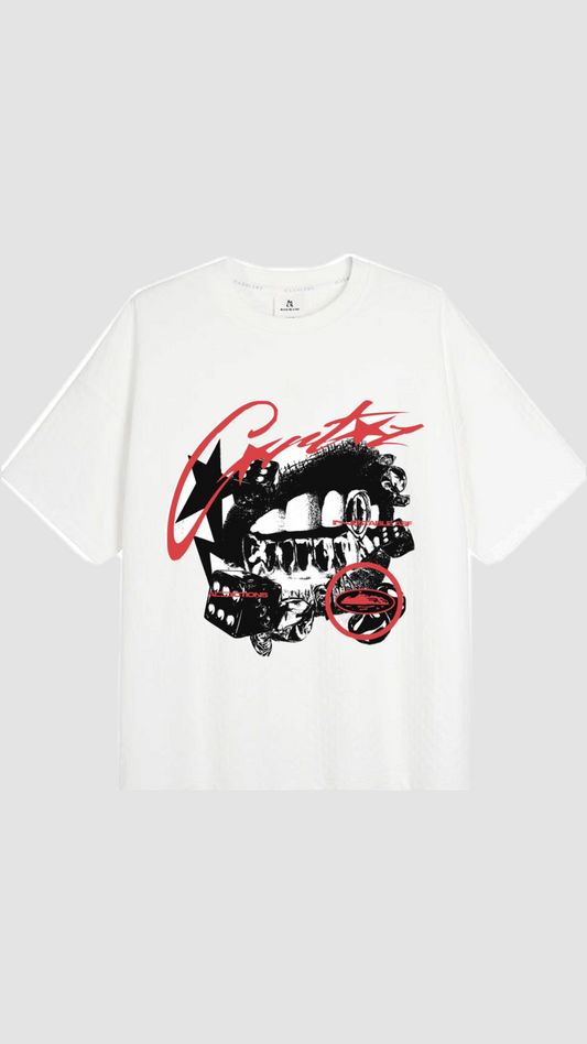 Beyaz Corteiz Grillz Baskılı Oversize Tişört