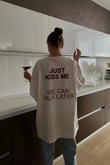 Just Kiss Baskı Detaylı Oversize Unisex Kısa Kol TShirt