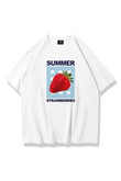 Kadın Summer Strawberries Tshirt Beyaz