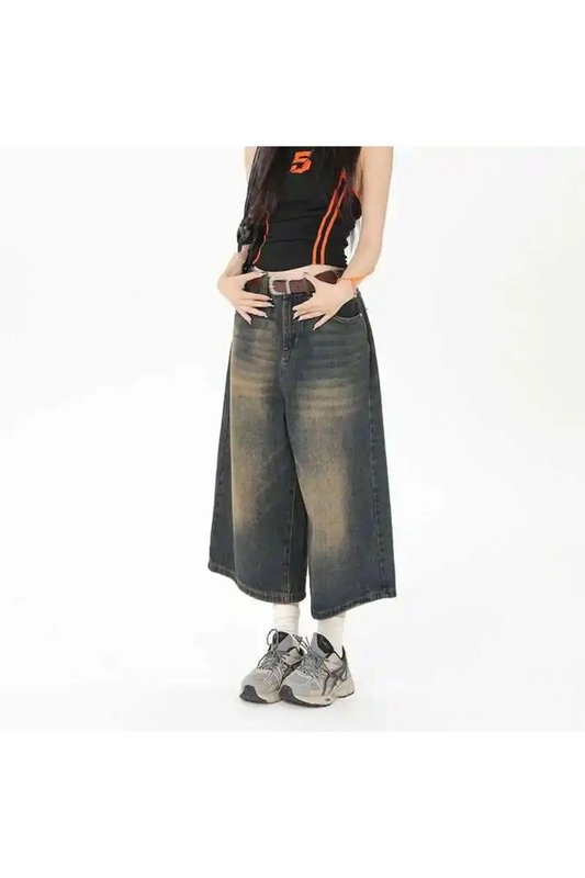 Kahverengi Yıkamalı Baggy Kısa Paça Kot Bermuda Pantolon