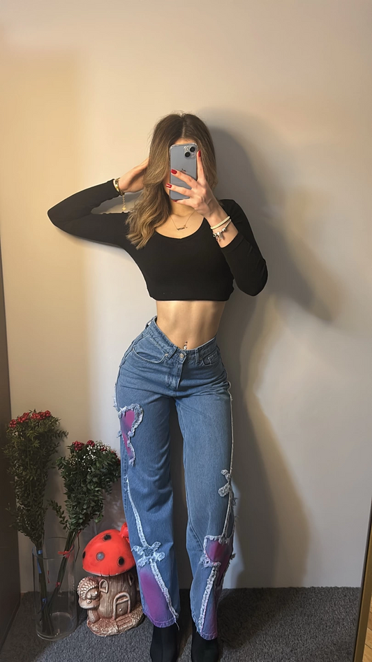 Kelebek Detail mavi renk jean