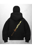 Kılıç Baskılı Siyah Samuray Kar Maske Sweatshirt Hırka