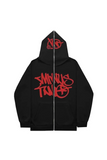 Kırmızı Minus Two Yazı Baskılı 3 iplik Kalın Fermuarlı Oversize Unisex Full Zip Siyah Hırka