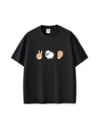 İki Kuzu Kulağı Emoji Baskılı Siyah Unisex Oversize Tişört