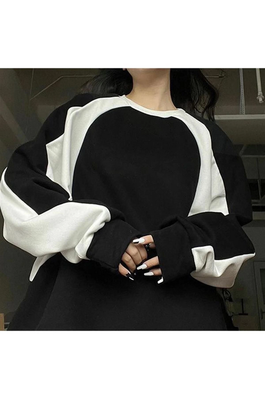 Küt Küt Y2K Streetwear Line Detail Unisex Oversize Bisiklet Yaka Siyah Sweatshirt