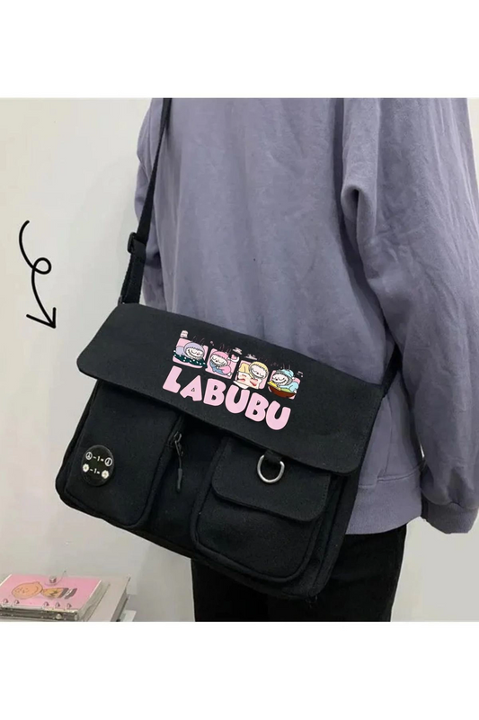 Labubu Harajuku Unisex Cepli Unisex Siyah Postacı Çantası
