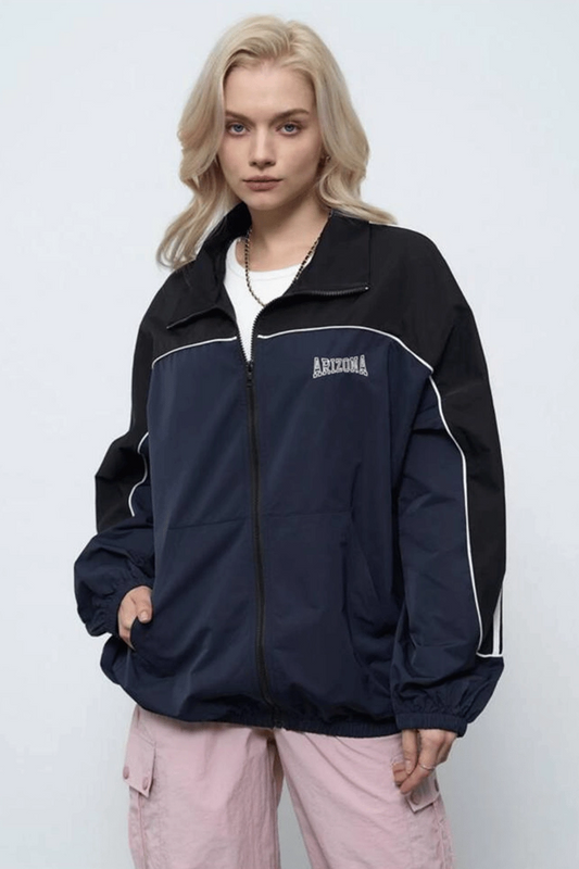 Lacivert Arizona Şeritli Street Y2K Ceket