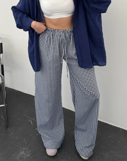 Lacivert Kareli Sofıra Eşofman Altı