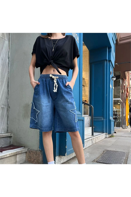 Lacivert Star Streetwear Kot Kısa Şort