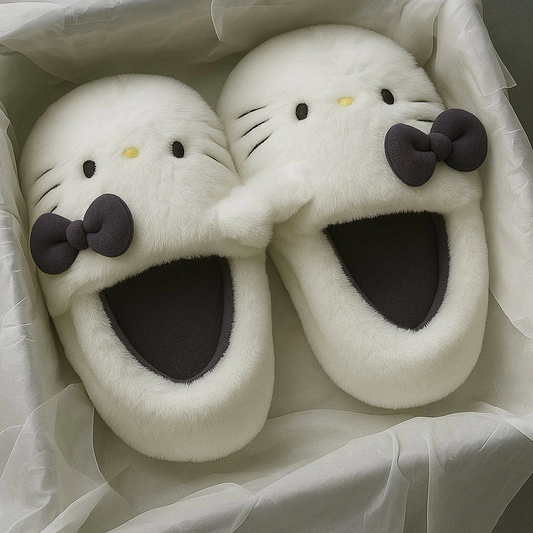 Lila Hello Kitty Yumuşak Tüylü Peluş Panduff Terlik