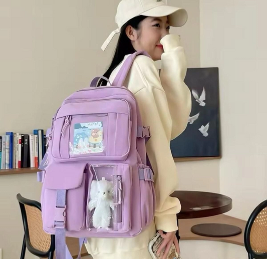 Lila Kawaii Cute Okul/Günlük Sırt Çantası