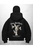 Love And Peace Baskılı Siyah Samuray Kar Maske Sweatshirt Hırka