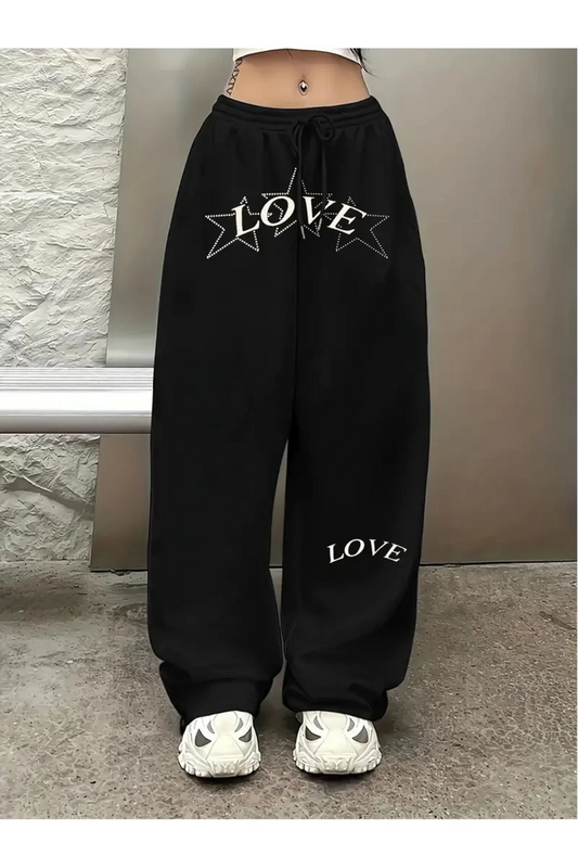 Love Baskılı Oversize Baggy Eşofman Altı