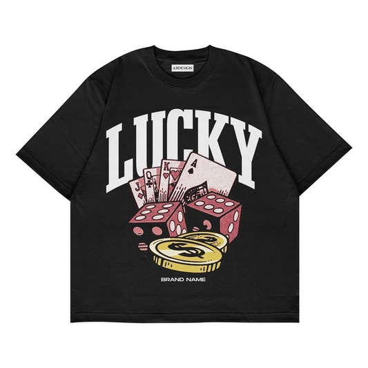 Lucky Baskılı Siyah Renk Oversize T-Shirt